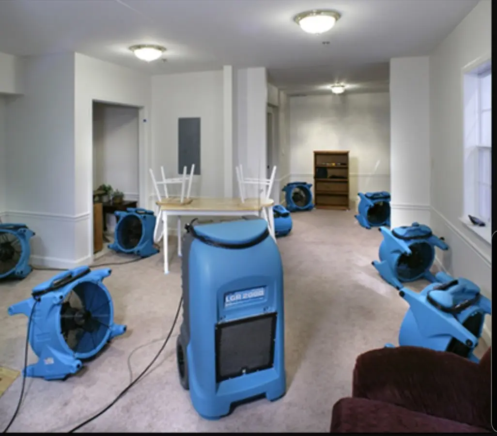 Air movers and dehumidifier setup for Water Damage Restoration in Wyandotte